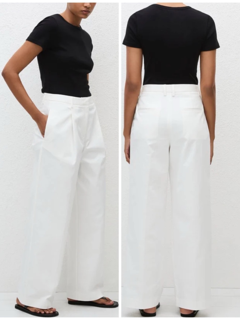 Matteau Organic Cotton Chino Pants Wide Leg High Rise White Trousers Women 8 - Picture 13 of 13